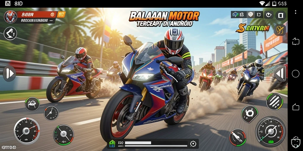 Screenshot menampilkan balapan motor yang mendebarkan di 8ID.