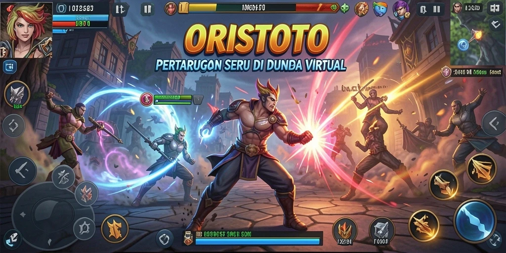 Screenshot permainan ORISTOTO yang menunjukkan pertarungan yang mendebarkan.