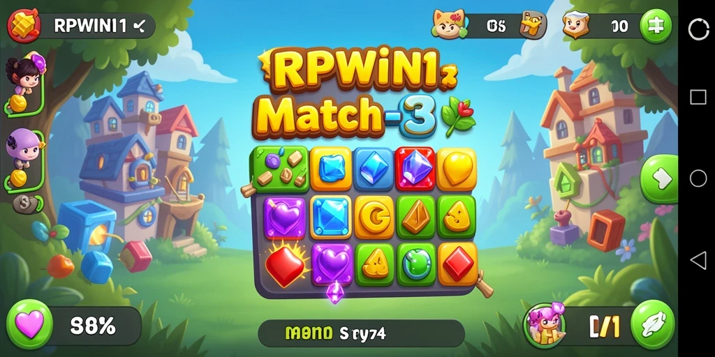 Screenshot utama RPWIN1 dengan gameplay Match-3 yang menarik.